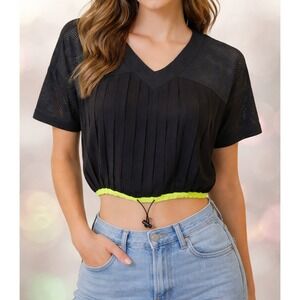 Tops Black Women Medium‎ Crop Edge Women Pleated Cropped Jersey Style